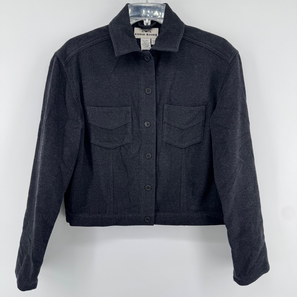 VTG Eddie Bauer AKA Jacket Womens S Grey Wool Cashmere Blend Cropped Utility